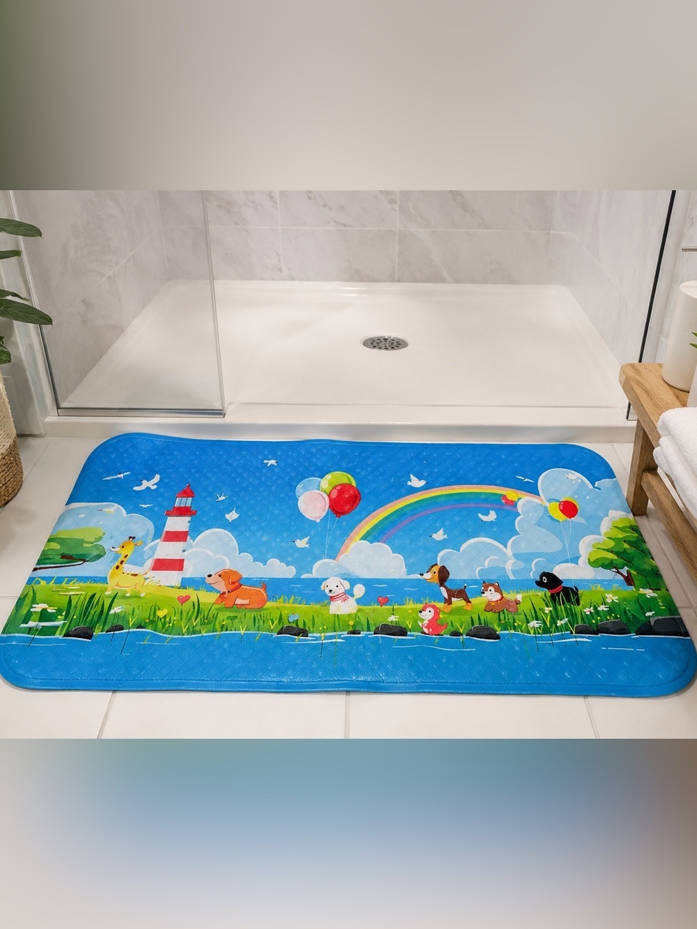 NWOT Kids Rainbow Animal Bath Mat Non Slip Bathroom Mat